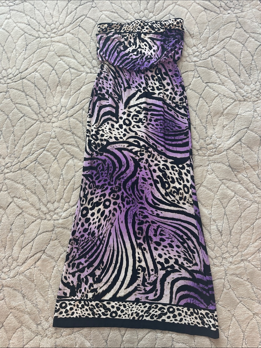 Boston Proper Strapless Maxi Dress in Purple, Black, Cream Animal Print